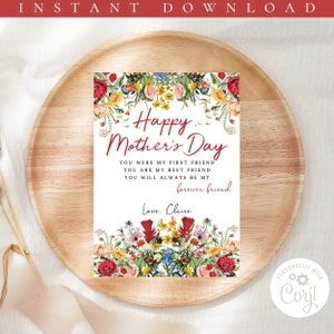 Muttertagskarte, Happy Mothers Day personalisieren Download Vorlage, Karte für Muttertag, Happy Mothers Day Floral Card Digital, Gedicht für Mama