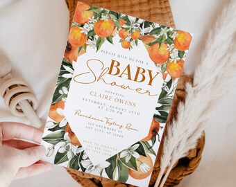 Citrus Baby Shower Editable Invitation, A Little Cutie Is On The Way Baby Shower Invitation Download, Orange Blossom Baby Shower Invitation