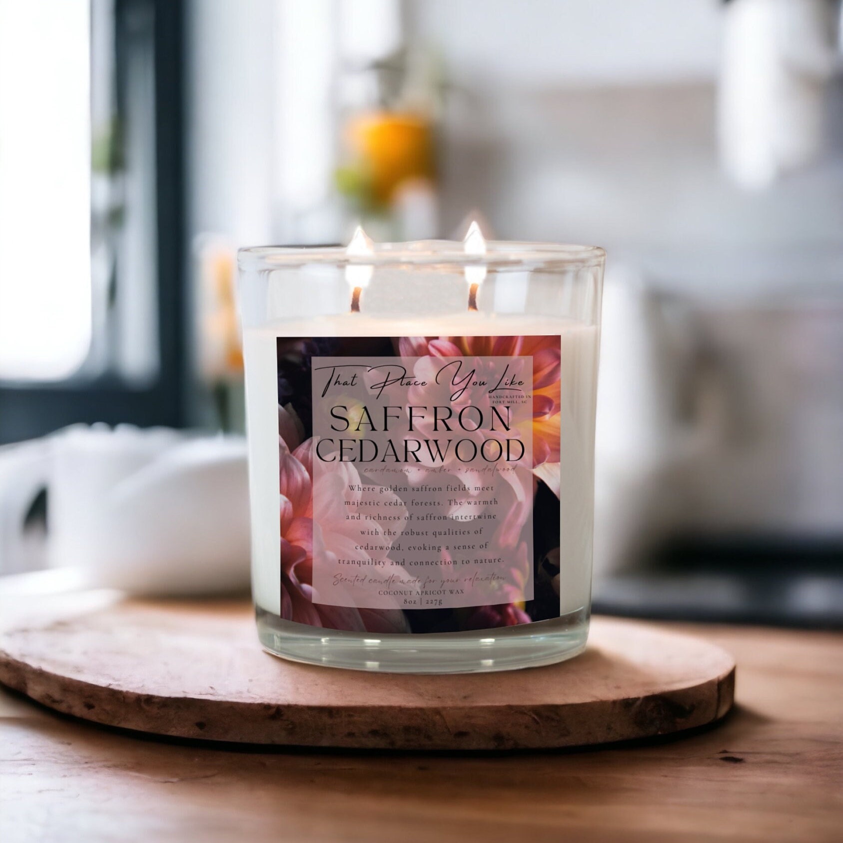 Saffron Cedarwood 8oz Coconut Apricot Wax Candle, Masculine