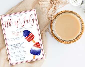 July 4th Birthday Celebration Invitation, Party Invite for July Fourth, Popsicle 4th of July Digital Invite, Pool Party Digital Invitation
