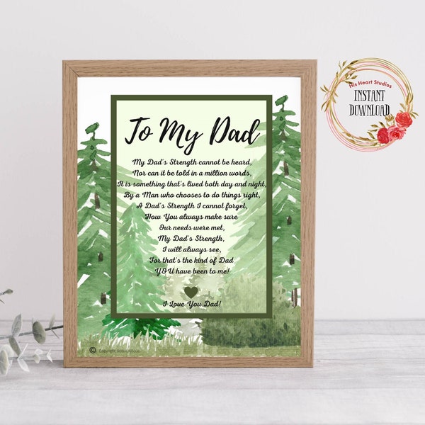 To My Dad Poem, Father's Day Gift, Birthday Gift for Dad, Poem for Dad, Dad Printable, Dad Sign