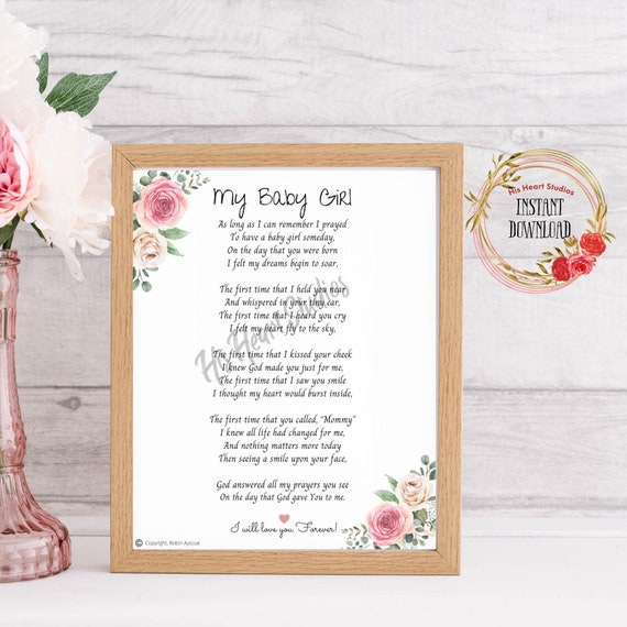 Mothers Day Poem For My Daughter My Baby Girl Poem Mother Daughter Gift Daughter Print | Etsy