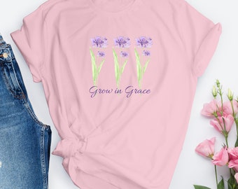 Spring Floral Tee, Grow in Grace Tee, Boho Spring Tee, Christian Boho Floral, Gift for Mom