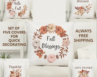 Fall Pillow Covers, Cute Fall Covers, Gift for Home, Set of 5