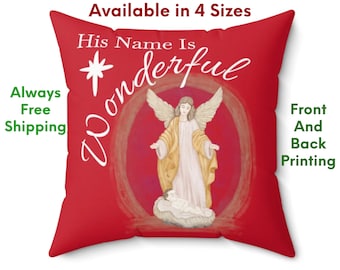 Red Nativity Pillow, Christmas Pillow, Angel Pillow