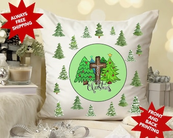 Christmas Tree Pillow, Christian Christmas Pillow, Gift for Home