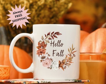 Cute Fall Mug, Fall Mug, Hello Fall, Thanksgiving Mug, Christmas Gift