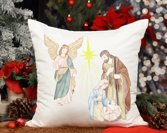 Nativity Pillow, Christmas Pillow, Angel Pillow