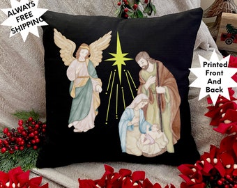 Christmas Pillow, Nativity Pillow, Angel Pillow, Gift for Home