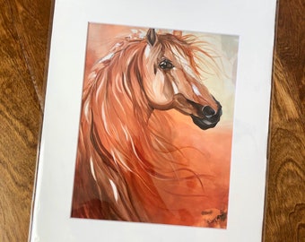 Giclee Art print, Horse print, Original painting Giclee print, Matted print with clear bag