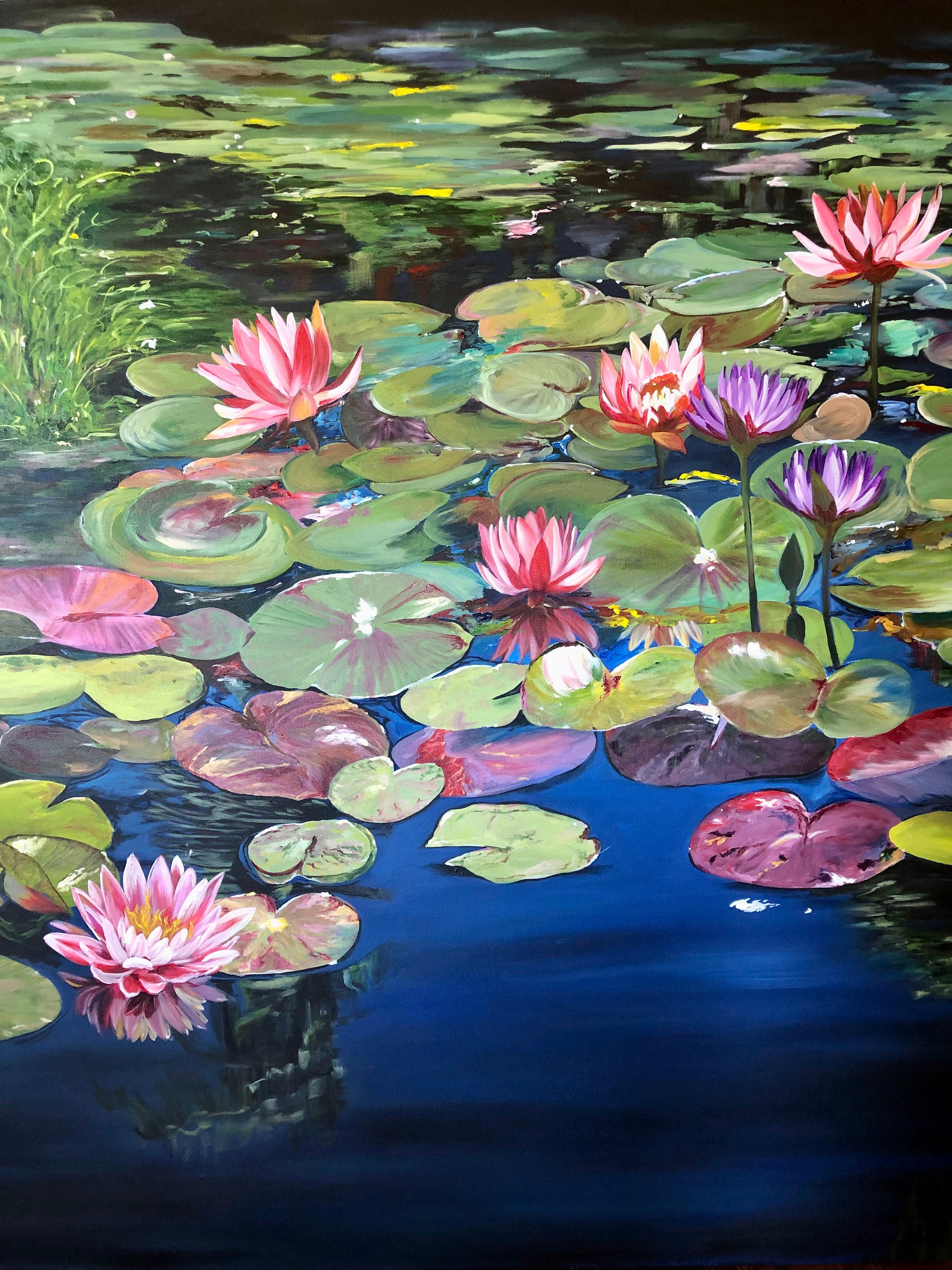 Lotus Painting Water Lillie s Lilly Pad Lotus Pond Original Acrylic Painting Etsy