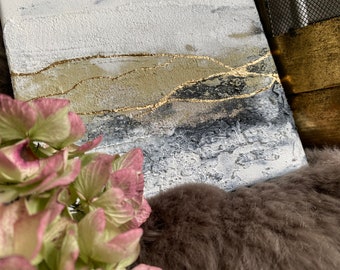Abstract acrylic painting, in Kintsukuroi Kintsugi style, Modern art, Decoration CSbARTStudio