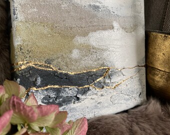 Abstract acrylic painting, in Kintsukuroi Kintsugi style, Modern art, Decoration CSbARTStudio