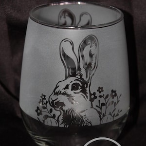 Rabbit & Flowers Sandblasted Glass