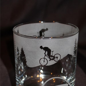 Downhill Mountain Biker Sandblasted Glass