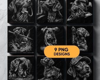 Labrador Retriever Laser Engraving PNG Bundle, 9 Slate Coaster Designs, Dog PNG | Glowforge & xTool | Digital Download, Commercial Use