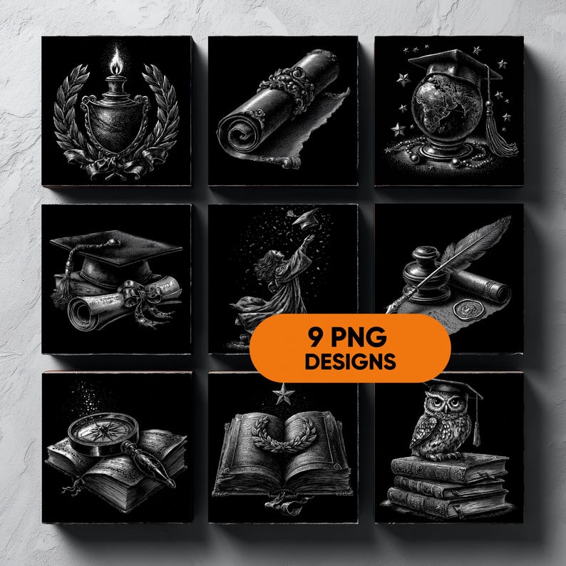 Graduation 2026 Engraving PNG Bundle, 9 Grad Cap Diploma Designs for ...