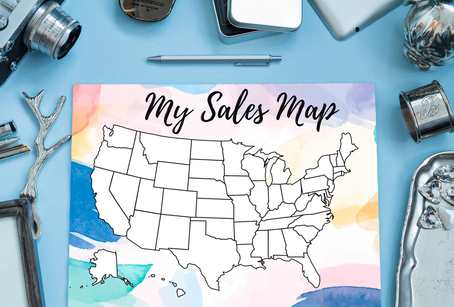 Blank Printable Sales Map for tracking Sales in the USA | Etsy