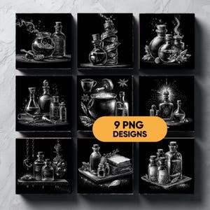 Potion Classroom Engraving PNG for Slate Coaster | Magical Alchemy Bottle Design | Laser Engraving File