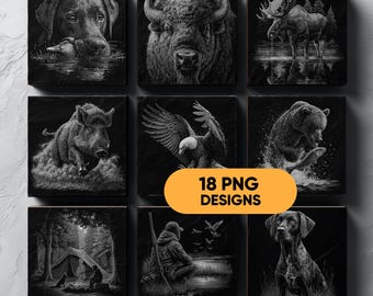 Wildlife Hunting Laser Engraving Bundle, Slate Coaster Files, Deer Hunter Gift,  Glowforge LightBurn, Commercial Use