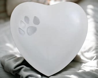 Pearl White Paw Print Heart Cremation Keepsake  Small Personalized Pet Cremation Urn