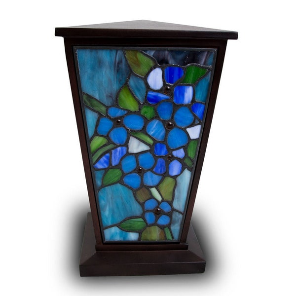 Blue Forget Me Not Stained Glass Cremation Urn| Blue Forget Me Not Memorial Urn