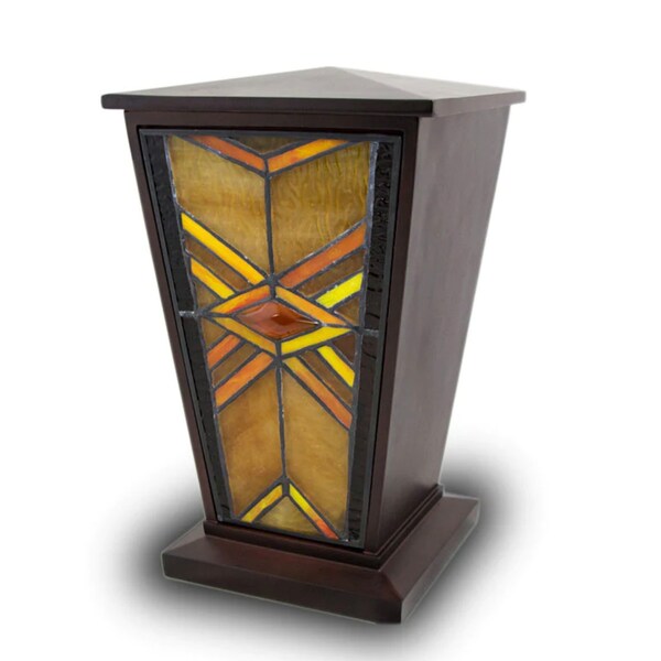 Amber Color Mission Style Extra Large Full Size Cremation Urn| Stained Glass Memorial Urn