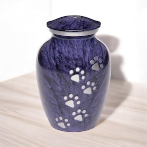 Vibrant Purple Personalized Ascending Paw Print Pet Urn | Pet Memorial Urn