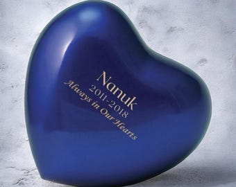 Sky Blue Heart Pet Cremation Urn with Wood Stand | Personalized Pet Memorial