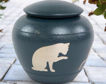 Etched Brass Cat Cremation Urn | Personalized Pet Memorial
