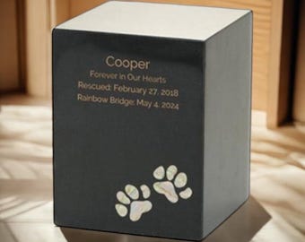 Handcrafted Black Marble Pet Cremation Urn with Elegant Pearl Inlay for Lasting Tribute