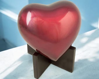Ruby Heart Pet Cremation Urn with Wood Stand | Personalized Pet Memorial