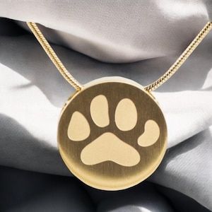 Contemporary Bronze Paw Print Cremation Jewelry for Pets - Includes Gold Chain