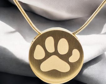 Contemporary Bronze Paw Print Cremation Jewelry for Pets - Includes Gold Chain