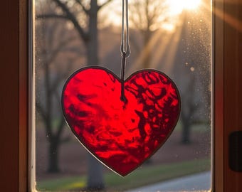 Personalized Stained Glass Red or Pink Heart – Pet Loss Memorial Keepsake & Remembrance Gift