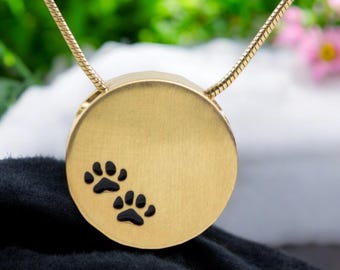 Pet Cremation Necklace with Engraved Paw Prints | Personalized Pet Memorial Pendant