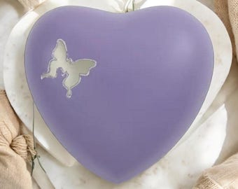 Lavender Heart Keepsake with Pewter Butterfly Accent | Small Personalized Pet Urn