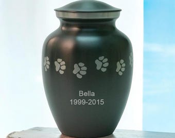 Personalized Slate Pet Urn with Pewter Paw Prints | Engraved Brass Memorial