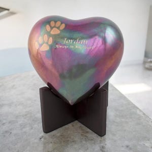 Personalized Raku Heart Pet Cremation Urn | Raku Paw Prints Design