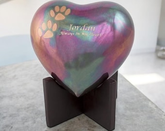 Personalized Raku Heart Pet Cremation Urn | Raku Paw Prints Design