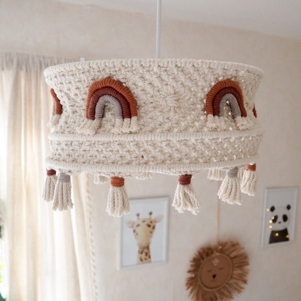 Boho Lampenschirm, Regenbogen Makramee Lampe, Kinderzimmer Beleuchtung, Babyzimmer Deckenlampe, Baumwolle Pendelleuchte