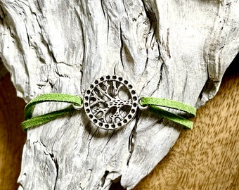 Green Tree of Life Bracelet with Faux Suede Wrap | Boho Inspired | Rustic Handmade Jewelry | Gift Ideas