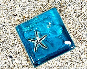 Ocean Starfish Necklace | Beach Necklace |Starfish Pendant | Ocean Pendant | Resin Jewelry | Silver Starfish | Ocean Inspired | Beach Gifts