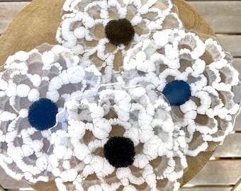 Set of 4- White Flower Resin Coasters with Black Centers | Three Dimensional Decorative Coasters | Handmade Resin | White and Black Decor