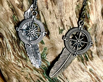 Compass and Feather Charm Necklace | Nature Inspired | Girl Scouts | Boy Scouts | Boho Jewelry | Not all Who Wander are Lost | Outdoor Love