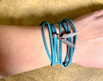 Teal Faux Suede Feather Boho Infinity Wrap Bracelet | Natural Jewelry | Mountain Inspired | Country Chic | Outdoor Love