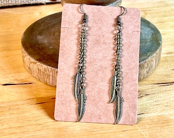 Bronze Feather Dangle Earrings | Boho  Inspired | Country chic | Handmade Earrings |Feather Jewelry | Colorado Made