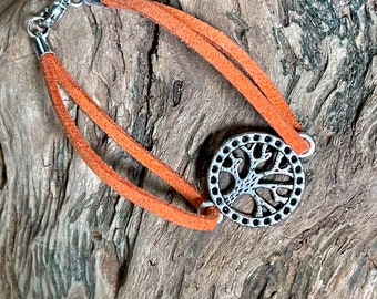 Orange Faux Suede Tree of Life Bracelet | Boho Jewelry | Natural | Gift Ideas | Handmade Natural | Suede Wrap