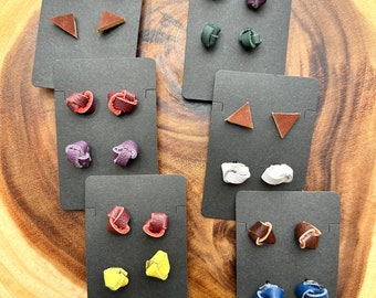 Leather Knot Earrings | Natural Leather | Stud Earrings | Knot Design | Colorful Assortment | Boho | country