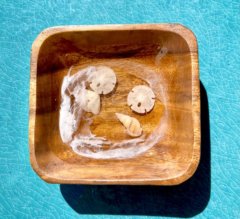 Wooden Ocean Resin Trinket Bowls Beach Decor Sea Shell Ring Dish Wooden Bowl Nautical Decor Beach Waves Shells image 2